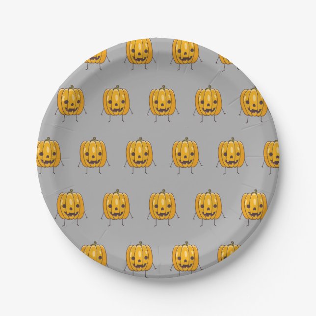 Platos de papel con estampado de calabaza de Hallo (Anverso)