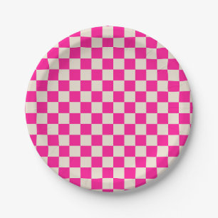 Platos de papel con estampado de cuadros verdes ác