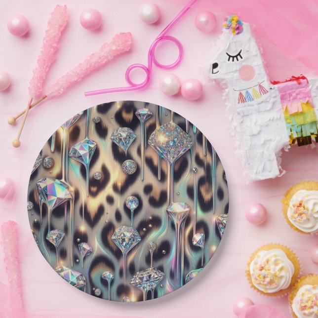 Platos de papel con estampado de leopardo de opalo (Fiesta)