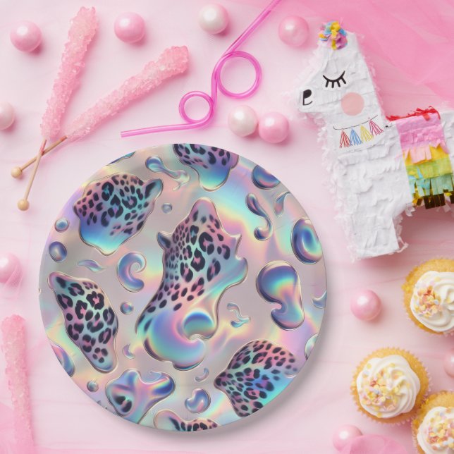 Platos de Papel con Estampado de Leopardo Ópalo Po (Fiesta)
