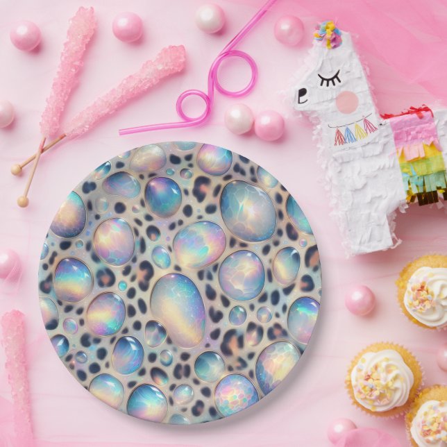 Platos de Papel con Estampado de Leopardo Ópalo Po (Fiesta)