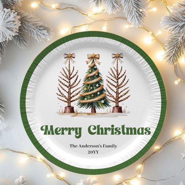 Platos de papel con estampado de leopardo y árbol  (Elegant Leopard Print Christmas Tree Paper Plates)