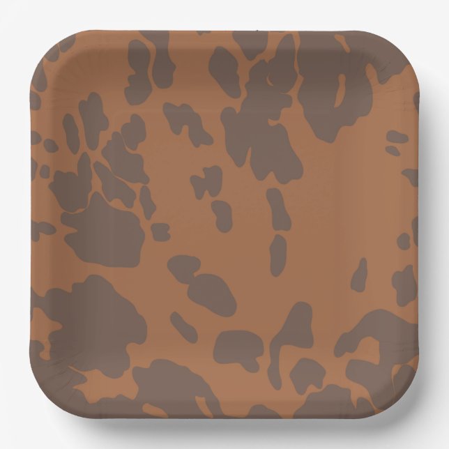 Platos de papel con estampado de vaca marrón (Anverso)