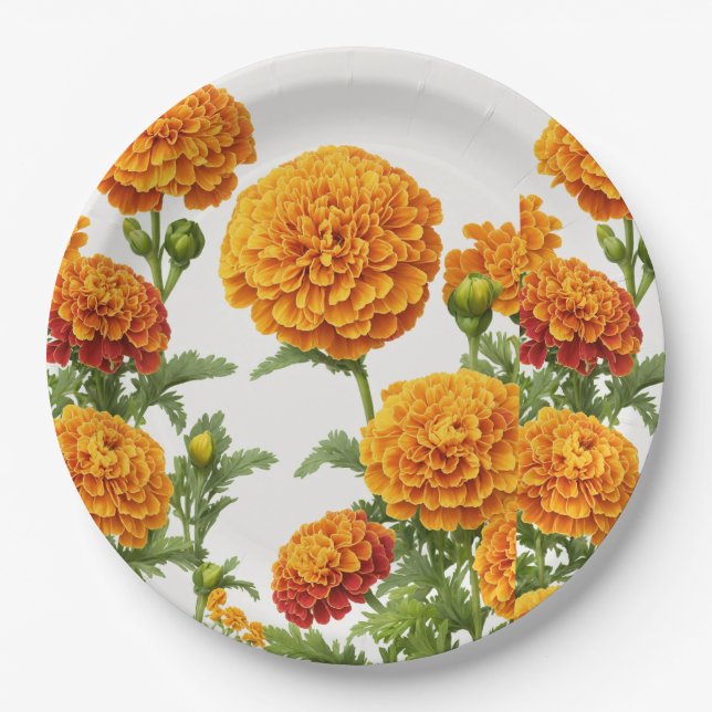 Platos de papel con estampado de vibrante Marigold (Anverso)