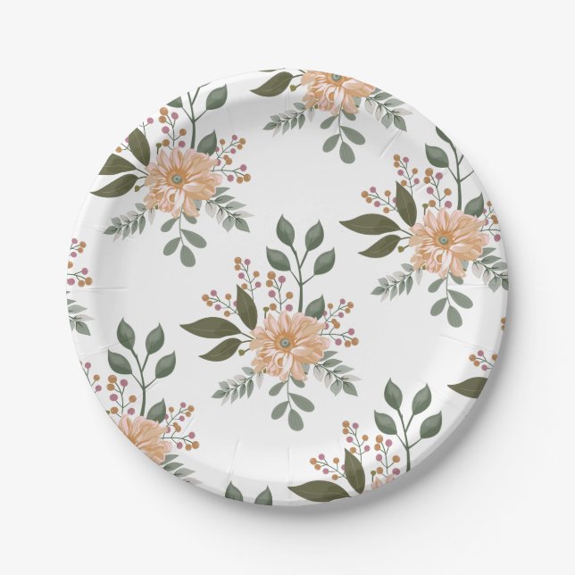 Platos de Papel con Estampado Floral (Anverso)