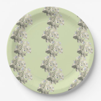 Platos de papel con estampado floral botánico verd