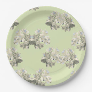 Platos de papel con estampado floral botánico verd