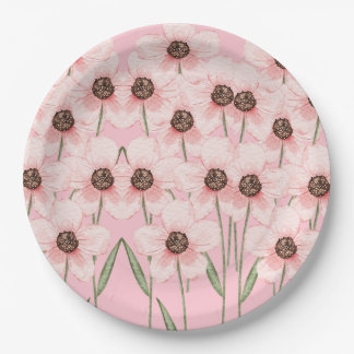 Platos de papel con estampado floral rosa
