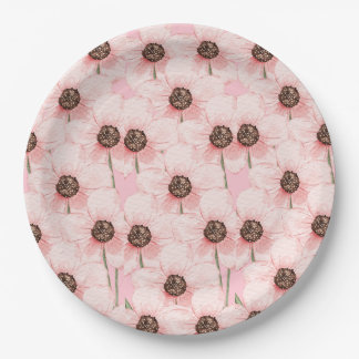 Platos de papel con estampado floral rosa