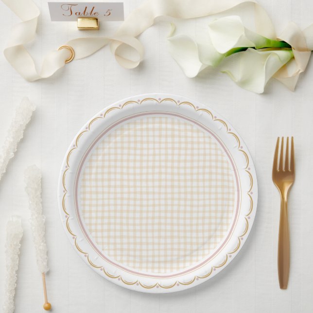 Platos de papel con festón y cuadros (Boda)