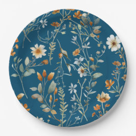 Platos de papel con flores silvestres azules