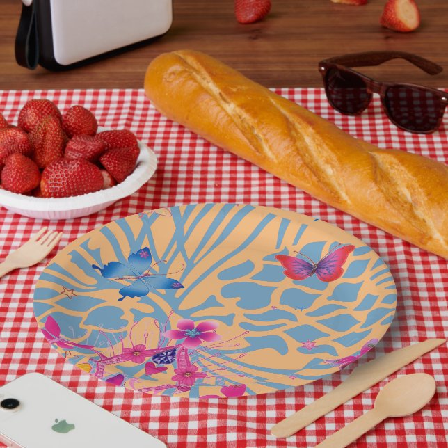 Platos de Papel con Hermoso Patrón de Mariposas Fl (Picnic)