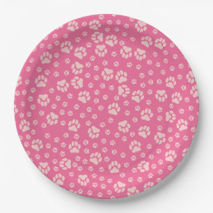 Platos de Papel con Huella de Garra Rosa Brillante