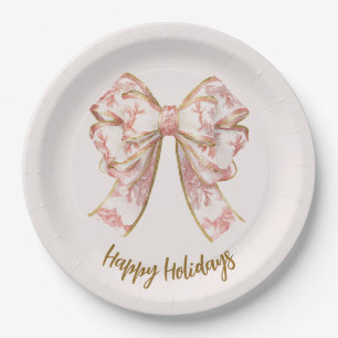 Platos de papel con lazo de Navidad elegantes past