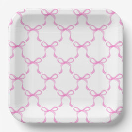 Platos de papel con lazo rosa, suministros para fi