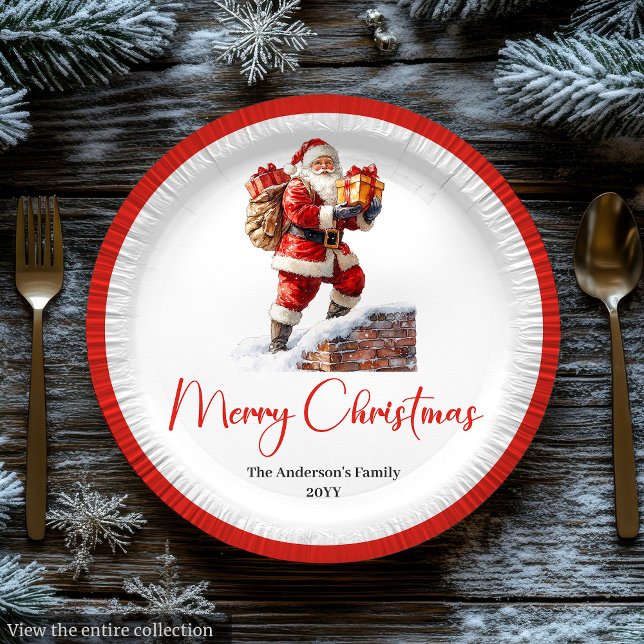 Platos de papel con letra script simple de Santa C (Modern Santa Claus Simple Script Font Paper Plate)