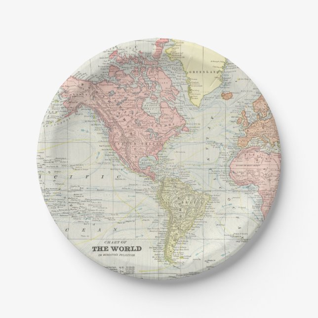 Platos de papel con mapa del mundo (Anverso)