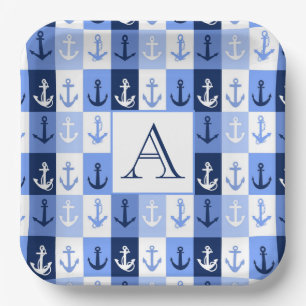 Platos de papel con monograma de anclas