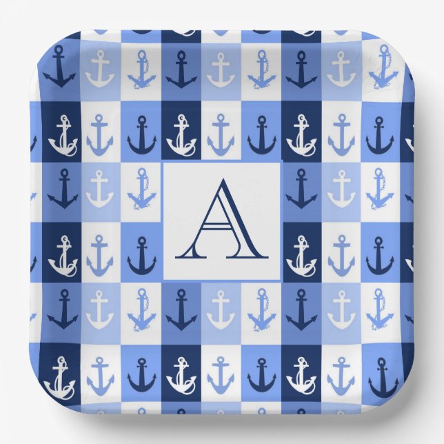 Platos de papel con monograma de anclas (Anverso)