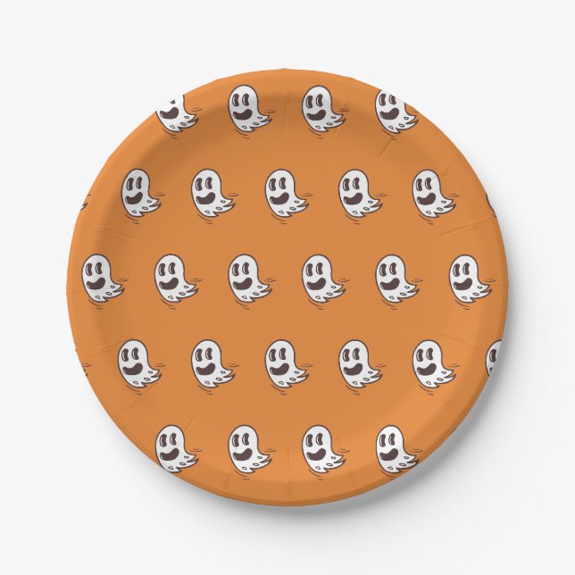 Platos de papel con patrón de fantasmas de Hallowe (Anverso)