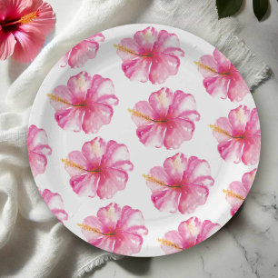 Platos de Papel con Patrón de Flores de Hibisco Ro