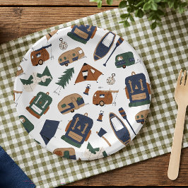Platos de papel con patrón de garabato de aventura