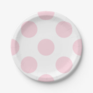 Platos de papel con patrón de lunares rosados y bl