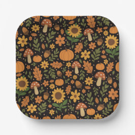 Platos de papel con patrón de otoño rústico dibuja