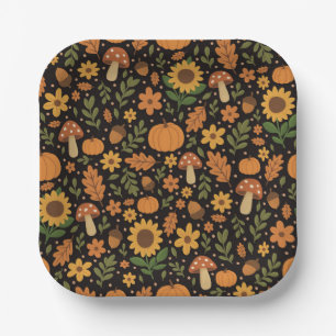 Platos de papel con patrón de otoño rústico dibuja