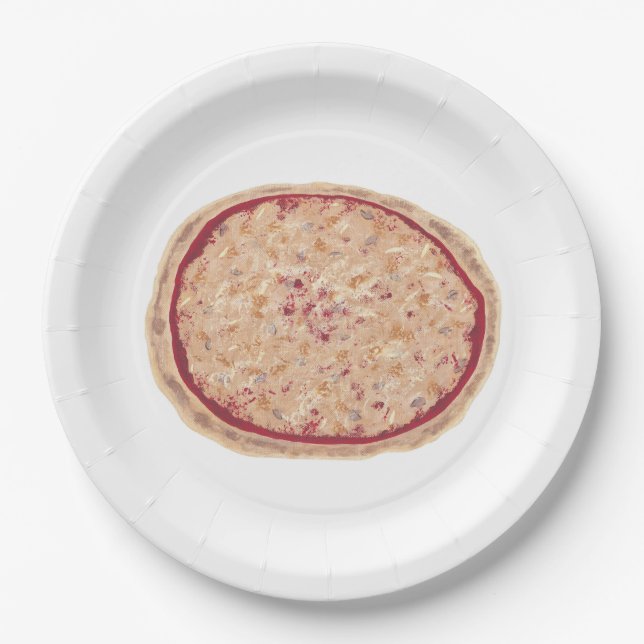 Platos de papel con pintura temática de pizza (Anverso)