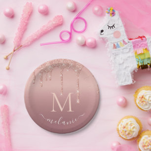 Platos de Papel con Purpurina de Color Rosa Dorado
