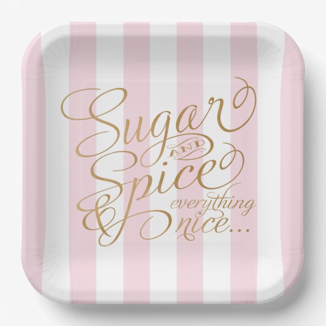 Platos de papel con rayas rosadas Sugar and Spice (Anverso)