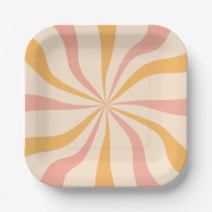 Platos de papel con remolino de naranja y melocotó