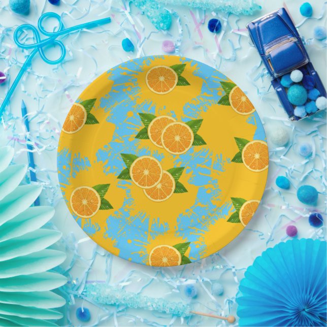 Platos de papel con salpicaduras de cítricos vibra (Fiesta)