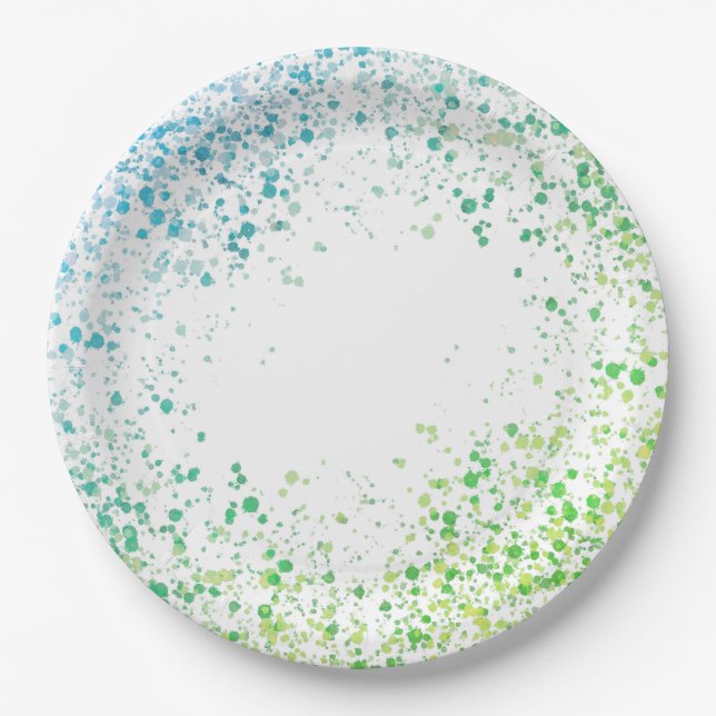 Platos de papel con salpicaduras verdes y azules (Anverso)