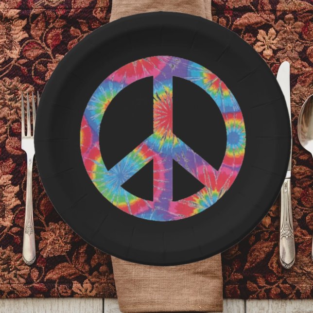 Platos de papel con signo de paz arcoíris para fie (Subido por el creador)