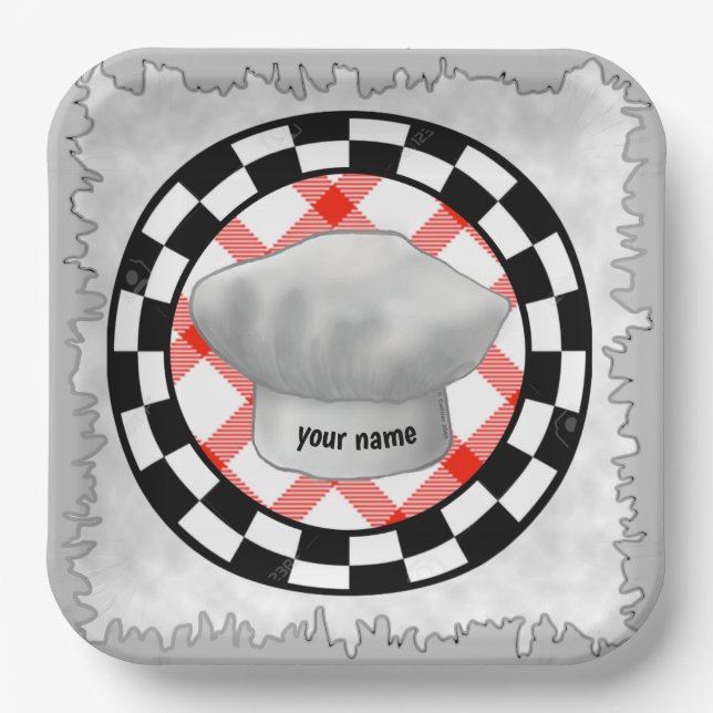 Platos de papel con sombrero de chef (Anverso)