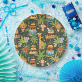 Platos de papel con tema de jungla para cumpleaños