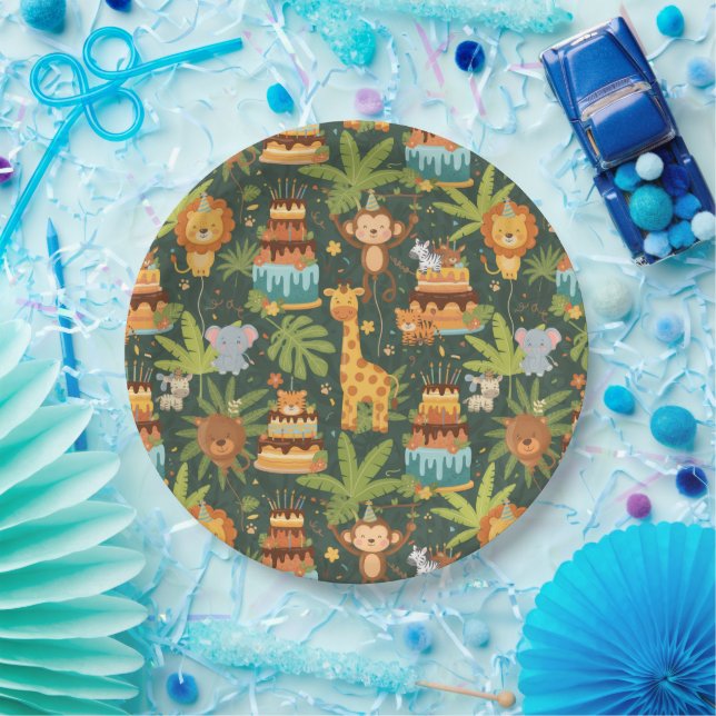 Platos de papel con tema de jungla para cumpleaños (Fiesta)