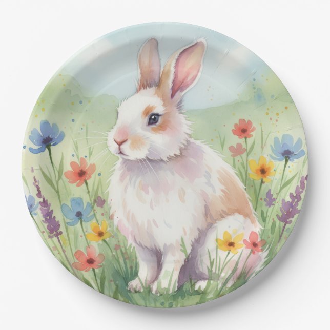 Platos de papel Conejito de Pascua lindos (Anverso)