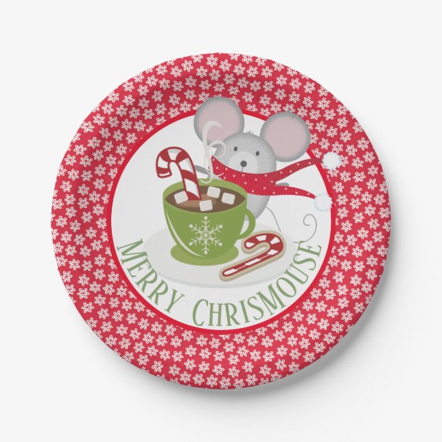 Platos de papel copos de nieve ChrisMouse (Anverso)