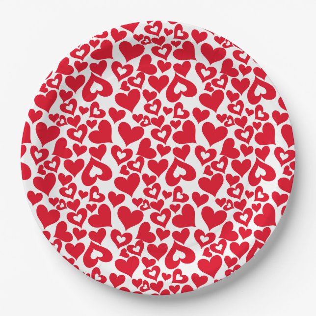 Platos de papel corazones de San Valentín (Anverso)