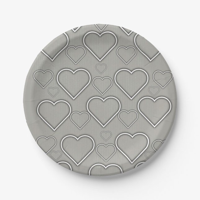 Platos de Papel, Corazones Grises y Blancos (Anverso)