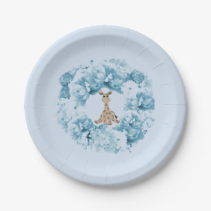 Platos de papel Corona floral azul jirafa