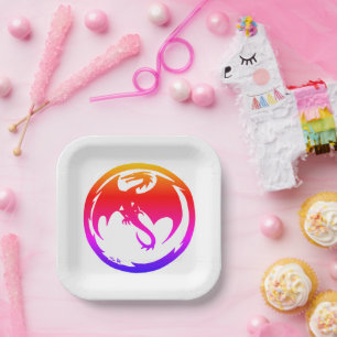Platos de papel cuadrado blanco de Neon Dragon