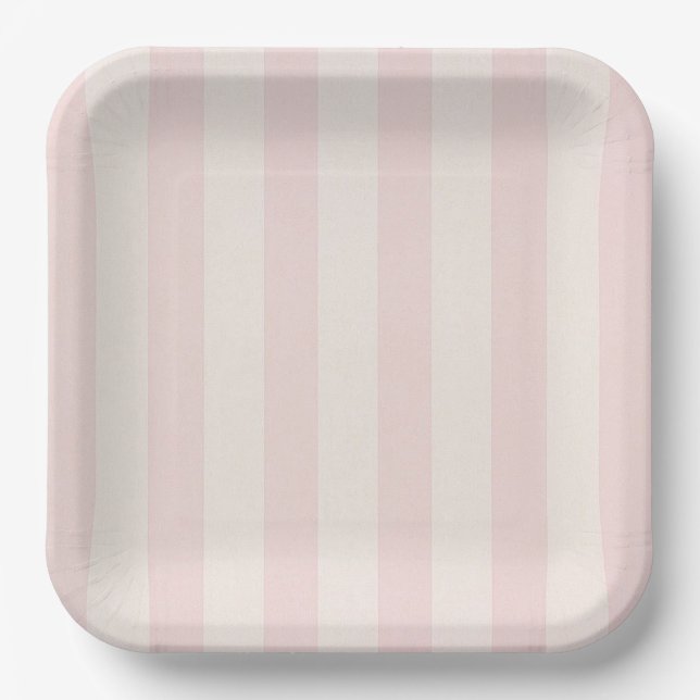 Platos de papel cuadrado de rayas rosas pálidas (Anverso)