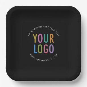 Platos de Papel Cuadrado Negro 9 pulgadas con Logo
