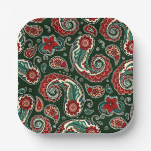 Platos de papel cuadrados con estampado de cachemi