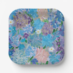 Platos de papel cuadrados de 7" Flor Blue Haze