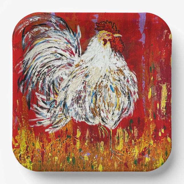 Platos de papel cuadrados de 9 pulgadas Rooster Ch (Anverso)